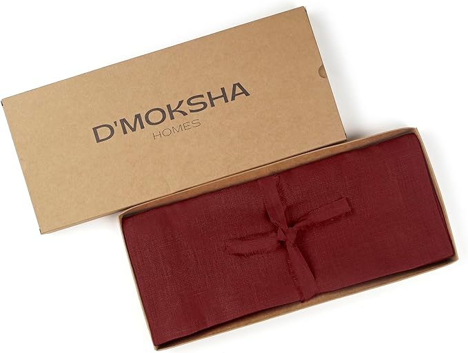 D'Moksha Homes Linen Dark Red Table Runner 90 Inches Long - 100% Pure Linen 14 x 90 Inch Table Runner for Dining, Winter, Christmas, Holiday - Machine Washable