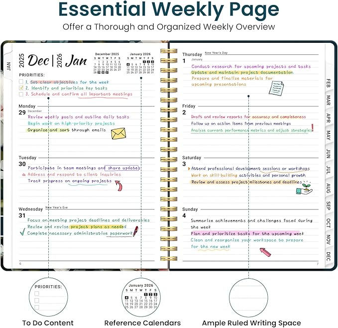 2026 Planner, Weekly and Monthly Planner for Women, Jan 2026 - Dec 2026 Pretty 2026 Calendar Planner with Monthly Tabs, Inner Pocket, Spiral Binding, Perfect for Office Home School - 8.5" x 11", Bloom Whisper