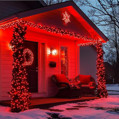 Joomer Red Solar Christmas Lights, 2 Pack Total 144FT 400 LED 8 Modes Waterproof Solar Christmas Lights Outdoor for Garden Yard Patio Christmas Decoration
