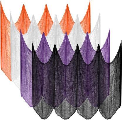 Halatool 30 X 90 in Halloween Creepy Cloth, 4 PCS Multi-Color Spooky Cheesecloth Scary Hanging Gauze Decor for Halloween Party Supplies Haunted Houses Windows Doorways Indoors & Outdoors