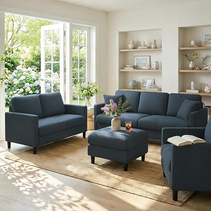 83" Couches for Living Room, Comfy Sofas for Living Room, Teddy Sofa Couch, Tool-Free Setup Loveseat Sofa, All-Wood Love Seat Couches, Small Couch 2 Pillows Included, Blue Grey