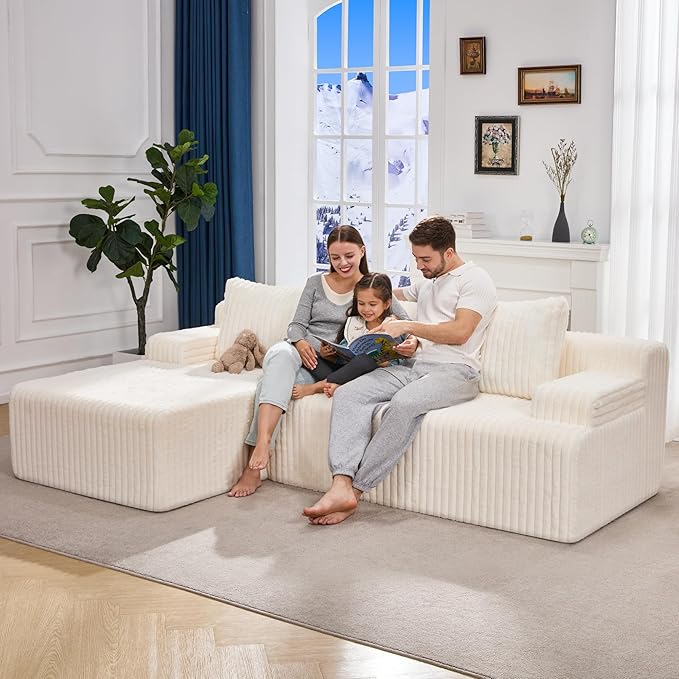 Hobestluk Modular Sectional Sofa Couches L-Shape Couch 3 Seat Modular Sofa Memory Foam Sectional Couches for Living Room, Cloud Couch with Oversized Chaise (96" Left Facing Chaise)