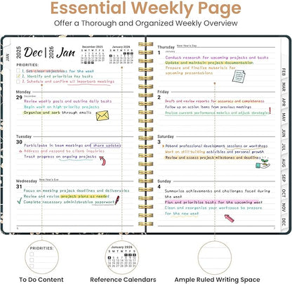 2026 Planner, Weekly and Monthly Planner for Women, Jan 2026 - Dec 2026 Pretty 2026 Calendar Planner with Monthly Tabs, Inner Pocket, Spiral Binding, Perfect for Office Home School - 6.3" x 8.5", Floral Vine