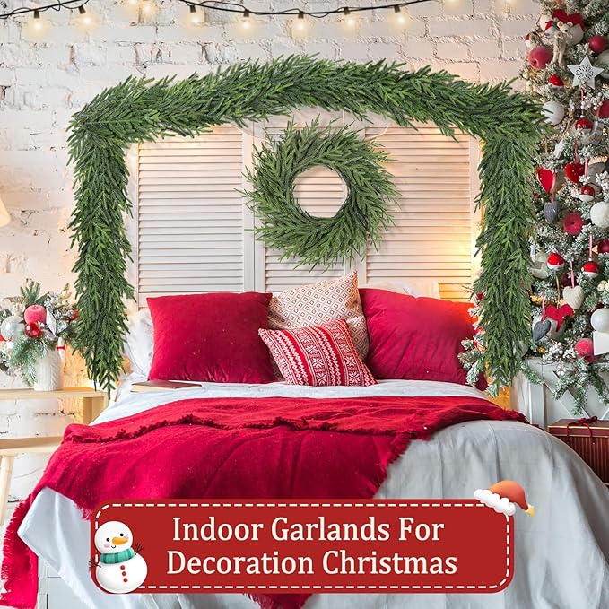 9FT Christmas Pine Garland - Real Touch Green Garland - Artificial Realistic Cedar Garlands for Mantel, Staircase, Tabletop - Indoor Outdoor Winter Christmas Decor