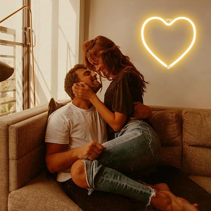 Heart Neon Sign, LED Light 3-AA Battery Operated or USB Powered Decorations Lamp, for Girl's Room Dorm Wedding Anniversary Valentine’s Day Mother’s Day Birthday Party Home Décor(Warm White)