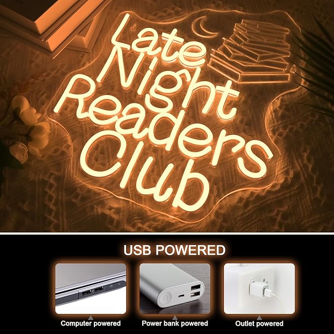 NOSUN Late Night Readers Club Neon Sign Reader Club Neon Light,Led Hanging Read Room Sign,Library Welcome Door Neon Sign,Pink Night Light,Gift for Book Enthusiast Reading Enthusiasts