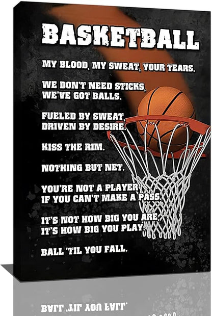 Basketball Wall Art, Basketball Life Lessons Pictures Wall Decor, Sports Quotes Canvas Prints Painting, Framed Artwork Office Home Decor For Bathroom Bedroom Dining Living Room 24L" x 16W"