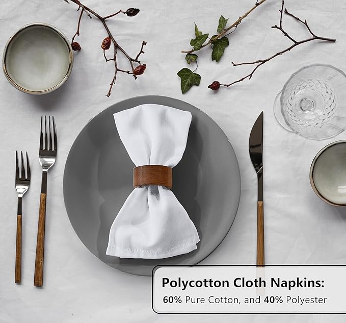 Zoyer Cloth Napkins Set of 12, 18x18 Inches Cotton Enrich Napkins Cloth ‎Washable, Soft & Durable Dinner Napkins for Parties, Wedding, Christmas, ‎Thanksgiving & Everyday Use - White