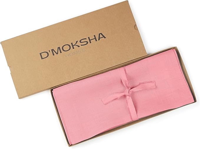 D'Moksha Homes Linen Table Runner 54 Inches - 100% Pure Linen Dusty Pink Table Runner 14 x 54 Inch for Dresser, Coffee Tables, Winter, Christmas, Holiday - Machine Washable