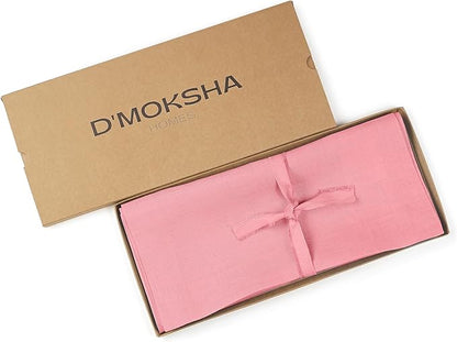 D'Moksha Homes Linen Dusty Pink Table Runner 120 Inches Long - 100% Pure Linen Dining Table Runner 14 x 120 Inch for Winter, Christmas, Holiday - Machine Washable