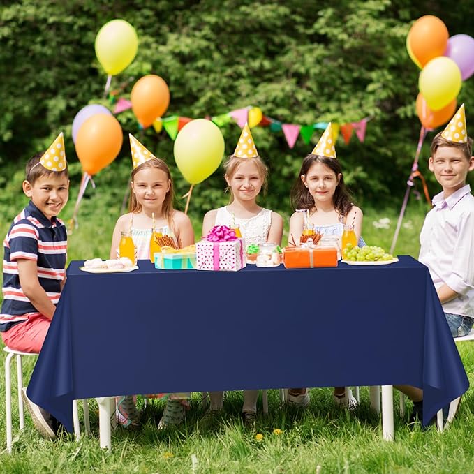 WNINK 6 Pack Navy Blue Tablecloths Dark Blue Rectangle Disposable Plastic Table Cloths 54" x 108" for Birthday, Retirement, Bridal Shower, Wedding, BBQ, Picnic Parties