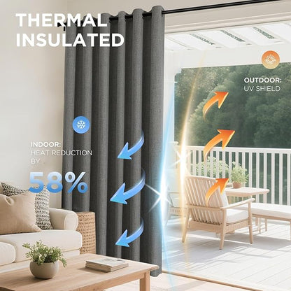 Joydeco Grey Blackout Curtains 120 Inches Long, Extra Long Curtains 120 Inch Length 1 Panel for Bedroom, Thermal Insulated Linen Black Out Curtains with Grommets(100x120, Grey)