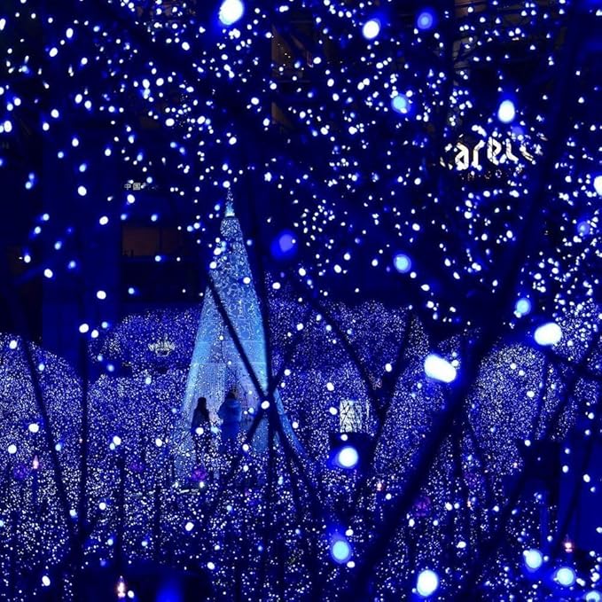 Joomer Blue Solar Christmas Lights, 2 Pack Total 144 FT 400 LED 8 Modes Waterproof Outdoor for Christmas Decorations