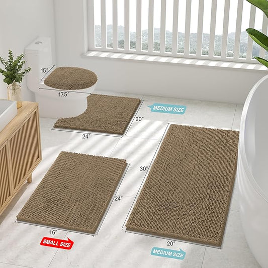 Smiry Luxury Chenille Bathroom Rugs 59x24, Extra Soft and Absorbent Shaggy Bath Mat, Machine Washable, Non-Slip Plush Carpet Runner for Tub, Shower, and Floor, Home Decor Accessories, Camel
