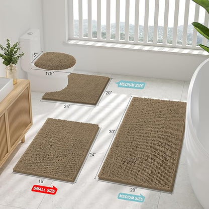 Smiry Luxury Chenille Bathroom Rugs 24x16, Extra Soft and Absorbent Shaggy Bath Mat, Machine Washable, Non-Slip Plush Carpet Runner for Tub, Shower, and Floor, Home Decor Accessories, Camel