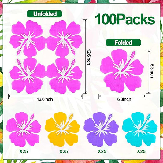 100 Pack Hawaii Laua Paper Napkins Tropical Luncheon Disposable Napkins Hawaii Hibiscus Beverage Napkins for Beach Summer Hawaiian Luau Party Supplies Tableware Decorations