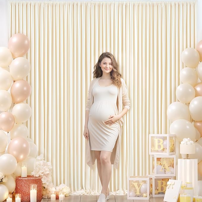 Champagne Backdrop Curtain for Parties Wedding Baby Shower Wrinkle Free Photo Curtains Backdrop Drapes Fabric Decoration for Bridal Shower 5ft x 8ft,2 Panels