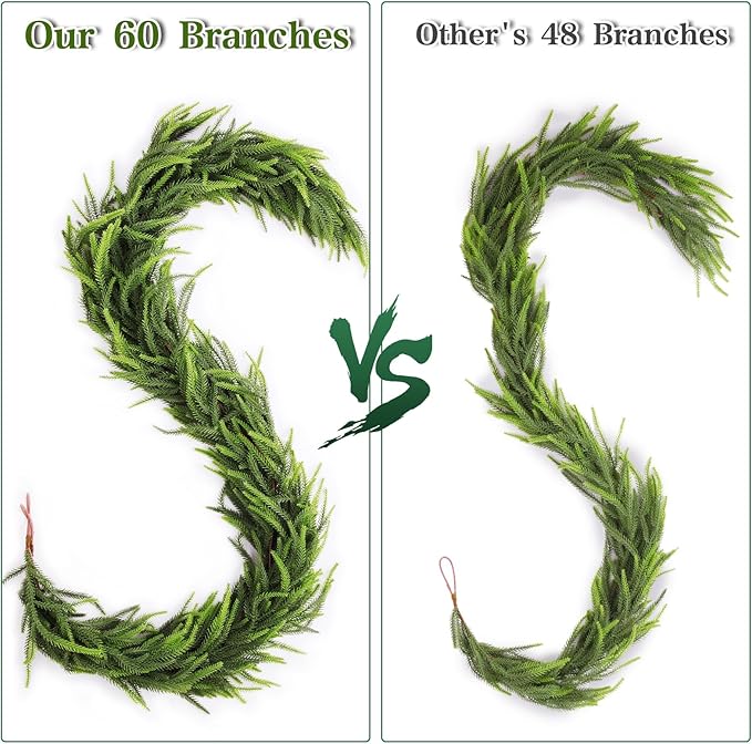 6FT 2Pcs Artificial Norfolk Pine Garlands, Lifelike Chirstmas Garlands for Fireplace Indoor & Outdoor Holiday Decor, Christmas Decorations, and Real Touch Greenery Garland