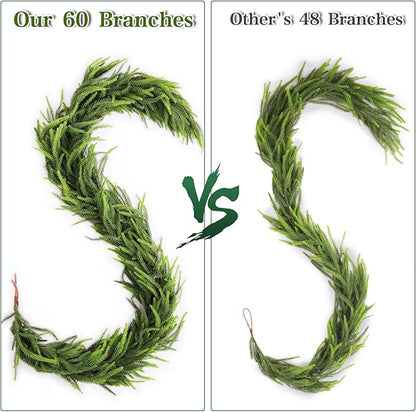 6FT 2Pcs Artificial Norfolk Pine Garlands, Lifelike Chirstmas Garlands for Fireplace Indoor & Outdoor Holiday Decor, Christmas Decorations, and Real Touch Greenery Garland