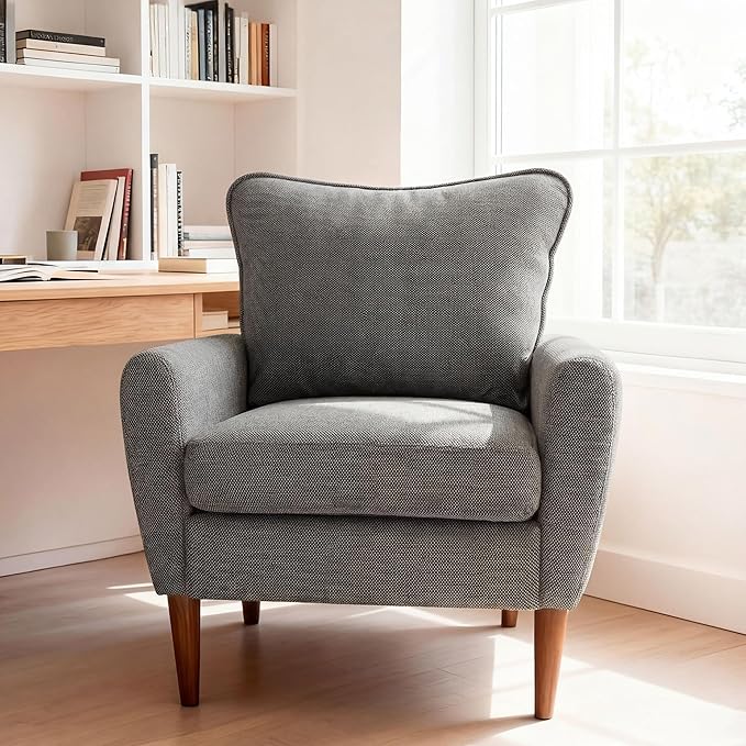 OLIXIS Comfy Accent Chair for Living Room Bedroom and Waiting Room, Upholstered Mid-Century Reading Chair with Pillow and Solid Wood Legs, Wide Singe Modern Lounge Sofa (Gray, 2 Pack)