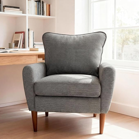 OLIXIS Comfy Accent Chair for Living Room Bedroom and Waiting Room, Upholstered Mid-Century Reading Chair with Pillow and Solid Wood Legs, Wide Singe Modern Lounge Sofa (Gray, 2 Pack)