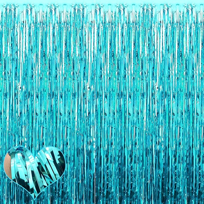 4 Pack Fringe Curtain Backdrop, 3.2Ft x 8.2Ft Blue Metallic Tinsel Foil Fringe Streamers Background for Photo Booth Birthday Wedding Baby Shower Carnival Easter Mother’s Day Party Decorations