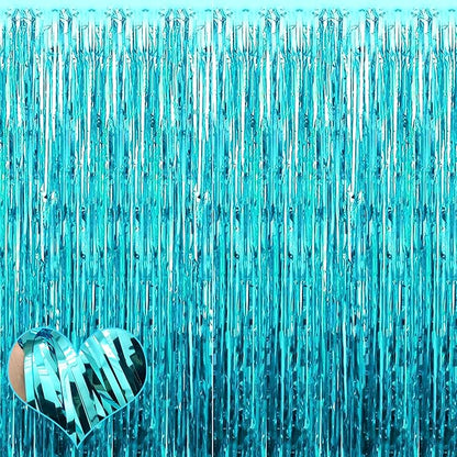 4 Pack Fringe Curtain Backdrop, 3.2Ft x 8.2Ft Blue Metallic Tinsel Foil Fringe Streamers Background for Photo Booth Birthday Wedding Baby Shower Carnival Easter Mother’s Day Party Decorations