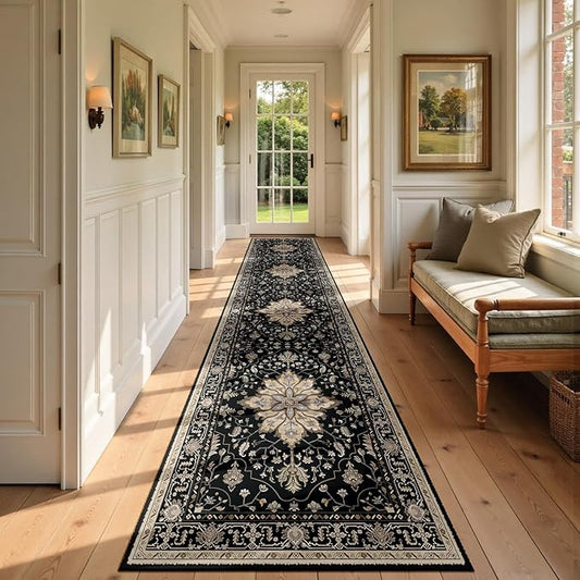 Area Rugs 2'6''x14' Runner Rug Non Slip Washable for Kitchen Hallway Bedroom Beside Laundry Room Bathroom Rug, Floor Carpet, Black Brown Neutral Dark Tan