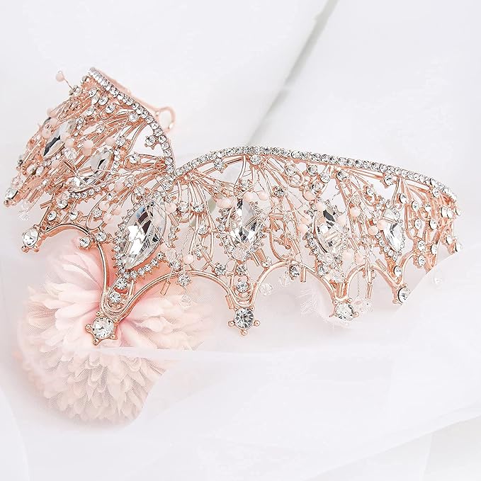 COCIDE Rose Gold Tiara and Crown for Women Crystal Headband for Girls Mermaid Queen Head Band Princess Hair Accessories for Birthday Party Bride Wedding Prom Halloween Costume Cosplay