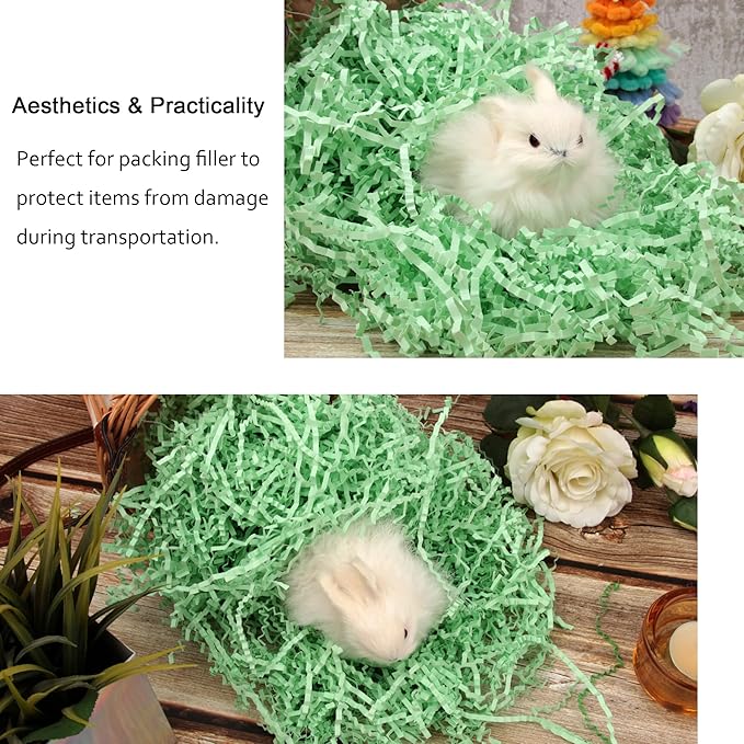 2 LB Light Green Crinkle Paper Filler Shredded Confetti Grass for Easter Baskets