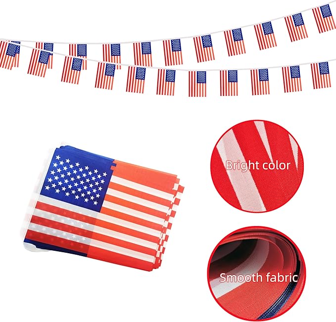 America USA Small String Flags, 50 Feet 38 Pcs American US Pennant Banner Bunting Flags, Patriotic Events, Independence Day, Country Festival, Commemoration, Decorations (USA)