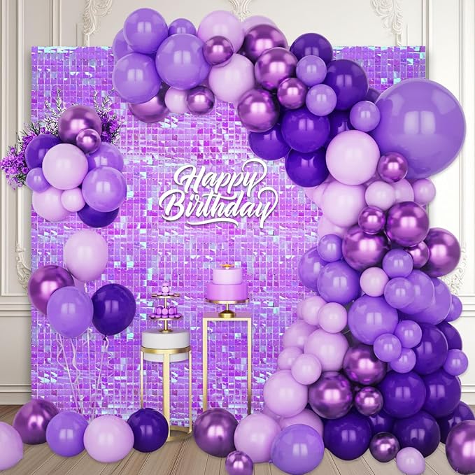 48 PCS Colorful Purple Shimmer Wall Backdrop, Square Sequin Photo Backdrops Panel, Glitter Wall Background for Birthdays, Weddings, Halloween, Engagements, Disco Bachelorette Party Decor (6FTx8FT)