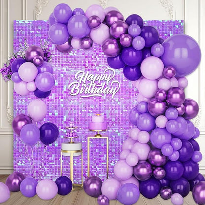 48 PCS Colorful Purple Shimmer Wall Backdrop, Square Sequin Photo Backdrops Panel, Glitter Wall Background for Birthdays, Weddings, Halloween, Engagements, Disco Bachelorette Party Decor (6FTx8FT)