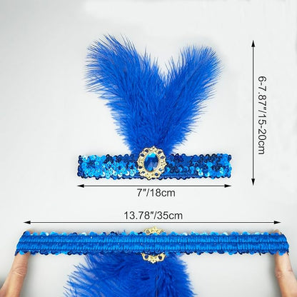 Feather Headpiece Sequins Headbands 1920s Flapper Showgirl Headpieces for Women Girls Carnival Party Accessories