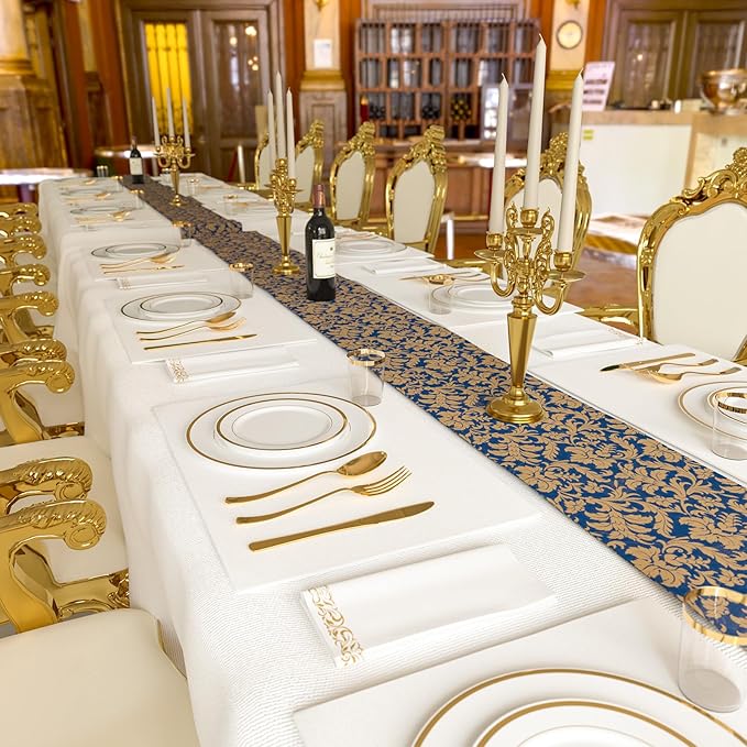 175 Pcs Gold Disposable Plates for 25 Guests, Disposable Plastic Plates, Dinnerware Set Include 25 Dinner Plates, 25 Salad Plates,25 Cups, 25 Paper Napkins for Party, Wedding, Thanksgiving
