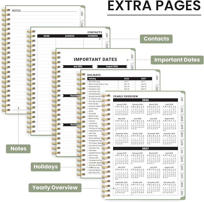 2026 Planner, Weekly and Monthly Planner for Women, Jan 2026 - Dec 2026 Pretty 2026 Calendar Planner with Monthly Tabs, Inner Pocket, Spiral Binding, Perfect for Office Home School - 6.3" x 8.5", Emerald Harmony