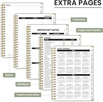 2026 Planner, Weekly and Monthly Planner for Women, Jan 2026 - Dec 2026 Pretty 2026 Calendar Planner with Monthly Tabs, Inner Pocket, Spiral Binding, Perfect for Office Home School - 6.3" x 8.5", Emerald Harmony