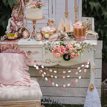 Rose-Gold Pink White Party Decorations Paper-Garland - 52Ft Birthday Baby Bridal Shower Decoration Streamers Banner,Mothers Day Bachelorette Engagement Wedding Party Supplies Bunting Lasting Surprise