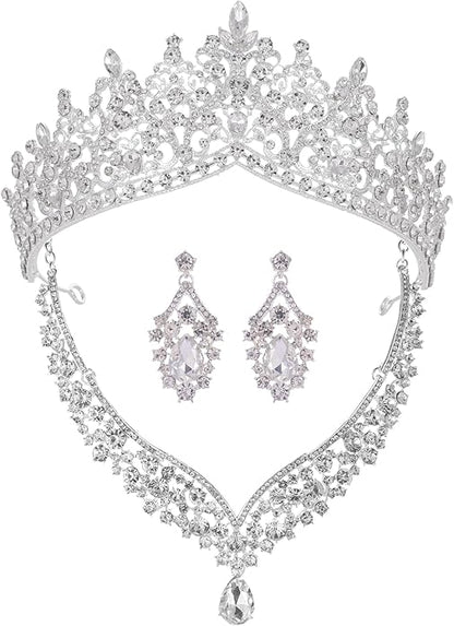 Kamirola Tiaras and Crowns for Women,Tiaras Earrings Necklace, Crystal Bridal Jewelry Set, Costume Party Halloween Prom Pageant Jewelry for Women TR80
