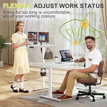 Furmax Electric Standing Desk, 63 x 24 Inches Sit Stand up Desk, Sit Stand Height Adjustable Home Office Desk with 4 Height Position Memory - with Splice Board (White, 63)