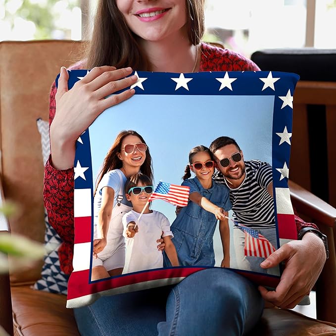 Be Burgundy Custom Photo Pillow Cover 16x16 Inch – Personalized Photo Pillow with USA Flag Frame, Custom USA-Themed Throw Pillowcase, Gift for USA Lovers