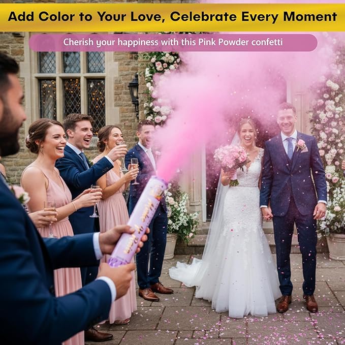 2 Pack Gender Reveal Smoke Confetti Poppers - Biodegradable Pink Powder Poppers for Baby Gender Reveal | Creates Vibrant Cloud of Color | Perfect for Photography and Special Events