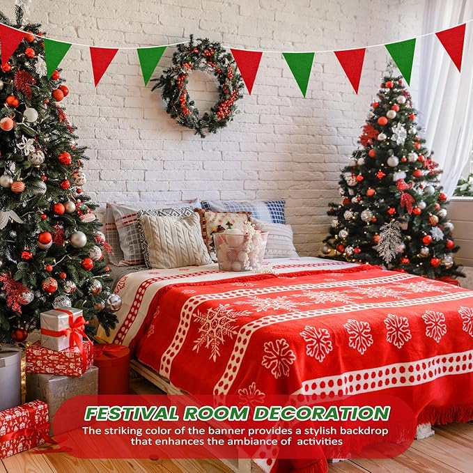 100 Feet Pennant Banners Flags 75 Solid String Triangle Flags for Grand Opening, Carnival Theme Birthday Party Decoration Outdoor Events Classroom Decoration(Red Green)