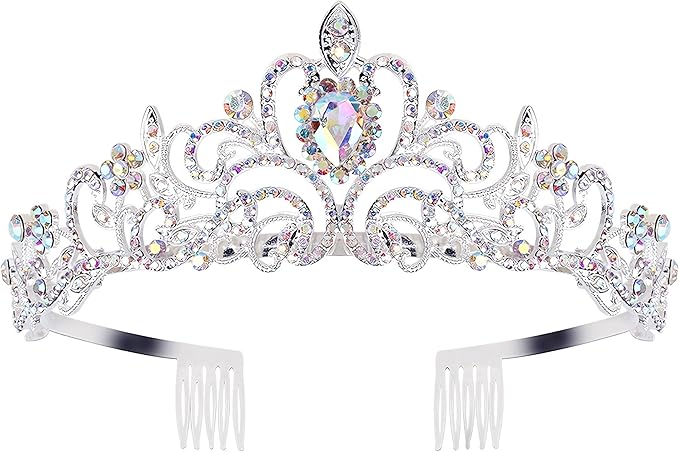 COCIDE Silver Tiara Crowns Aurora Borealis Crystal Headband Princess Colorful Rhinestone Crown with Combs Bride Headbands Bridal Wedding Prom Birthday Party Hair Accessories Jewelry for Women Girls