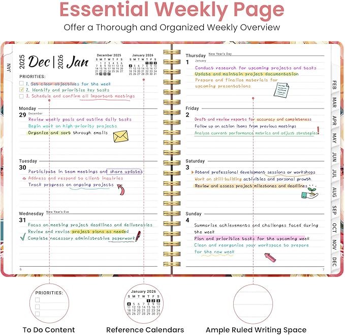 2026 Planner, Weekly and Monthly Planner for Women, Jan 2026 - Dec 2026 Pretty 2026 Calendar Planner with Monthly Tabs, Inner Pocket, Spiral Binding, Perfect for Office Home School - 8.5" x 11", Pastel Garden