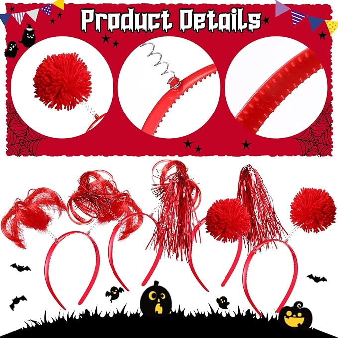 Censen 12 Pcs Christmas Pom Pom Headbands Spirit Party Headwear Tinsel Ponytails Head Bopper for Birthday Holiday