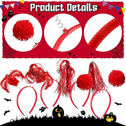 Censen 12 Pcs Christmas Pom Pom Headbands Spirit Party Headwear Tinsel Ponytails Head Bopper for Birthday Holiday