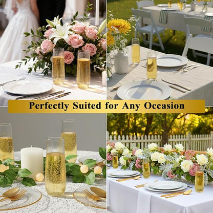 Goodluck 24pack Clear Disposable Champagne Flutes，9oz Stemless Champagne Flutes,Stemless Disposable Clear Plastic Toasting Glasses for Weddings, Birthday Parties, Family Gatherings, Bars etc
