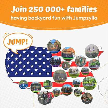 JUMPZYLLA Trampoline Outdoor 8FT 10FT 12FT 14FT 15FT 16FT with Enclosure and Ladder, ASTM Approved Recreational Trampoline for Kids and Adults, Anti-Rust Coated Frame