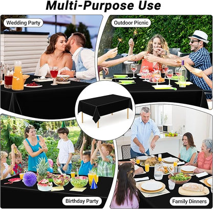 QZYL 4 PCS Picnic Table Cover with Bench Covers, Black Plastic Table Cloths, 54 X 108 in Disposable Waterproof Rectangle Table Covers for Camping Birthdays Weddings Parties Christmas